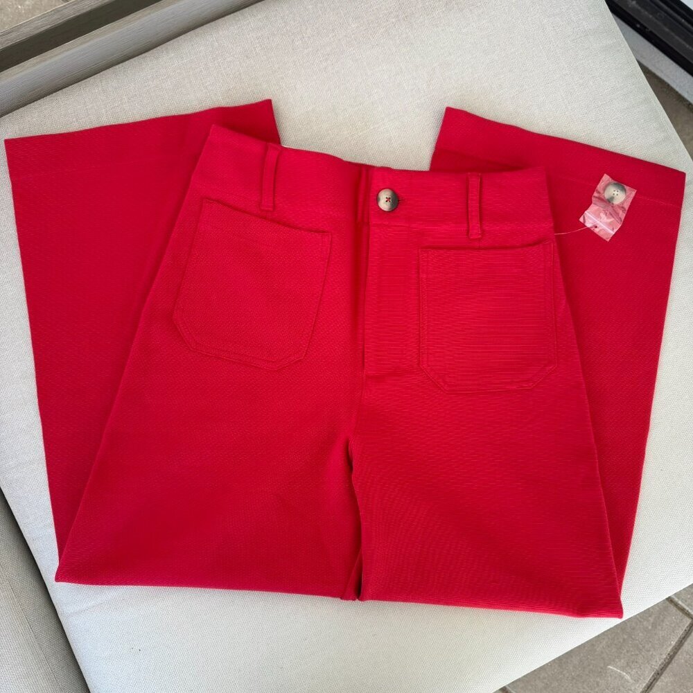 NWT Anthropologie The Colette Knit Crop Wide-Leg Pants Red 29 - Picture 4 of 10